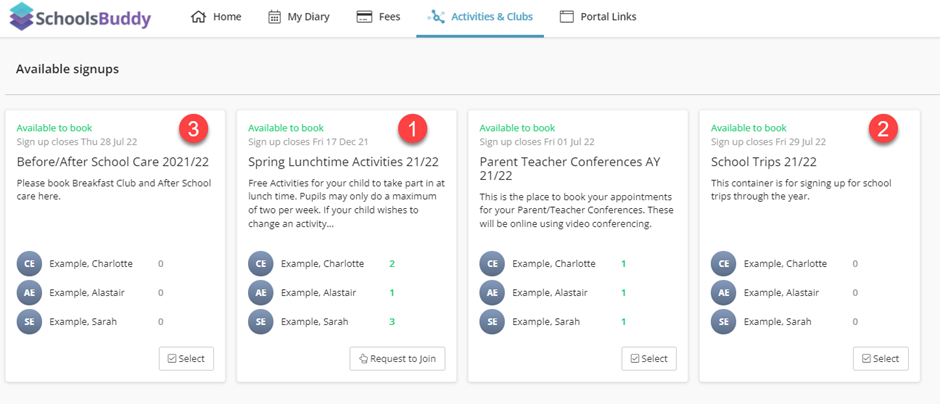 Screenshot: The example below shows a Parent View of the containers that are currently open