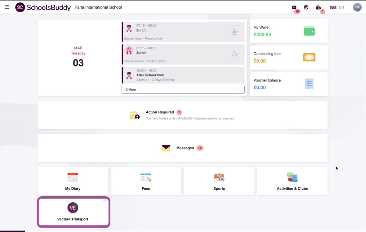 Vectare Parent Dashboard