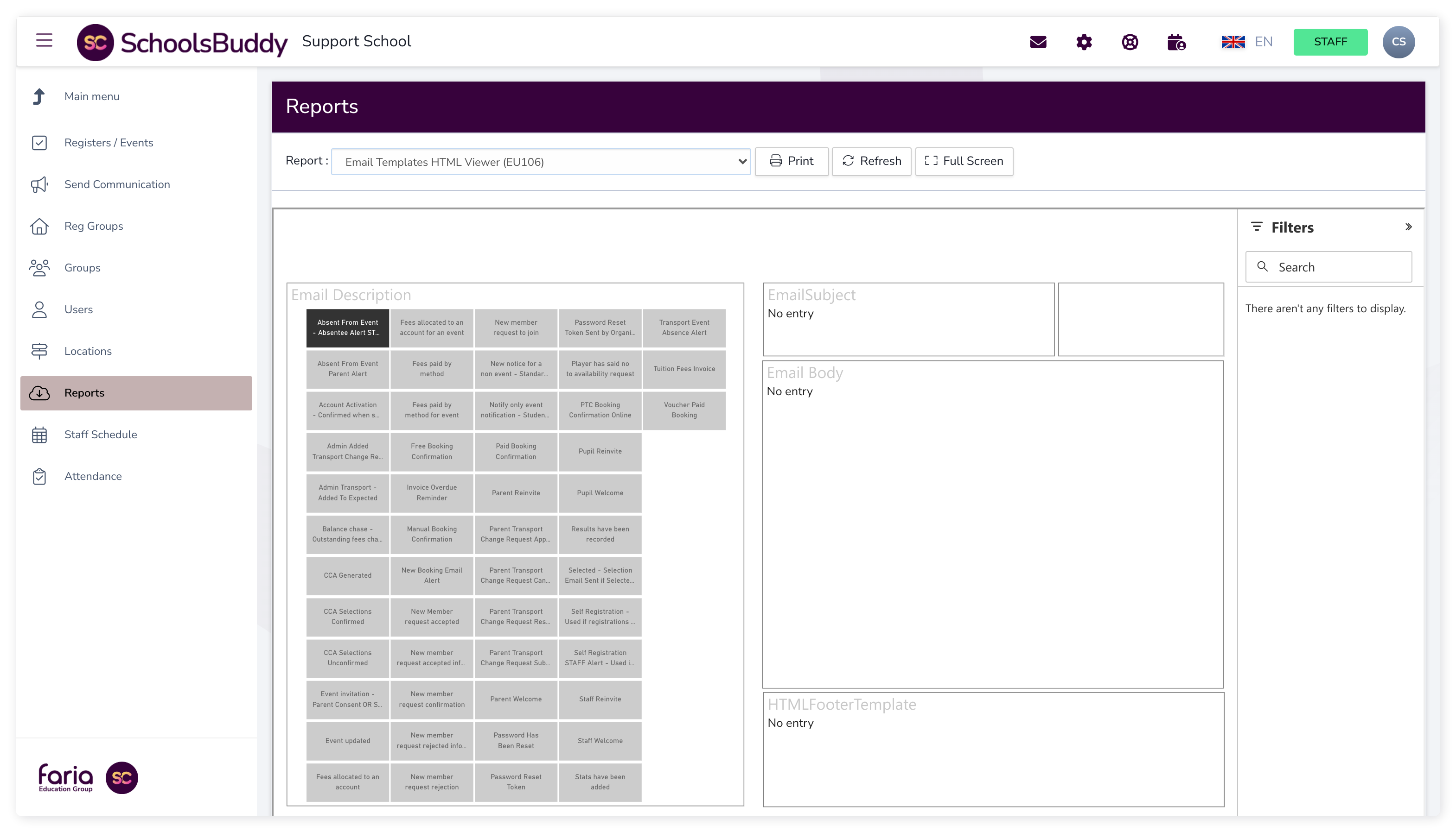 Captura de pantalla: Haga clic en el nombre de cualquier plantilla para ver su contenido, que aparecerá en el lado derecho.