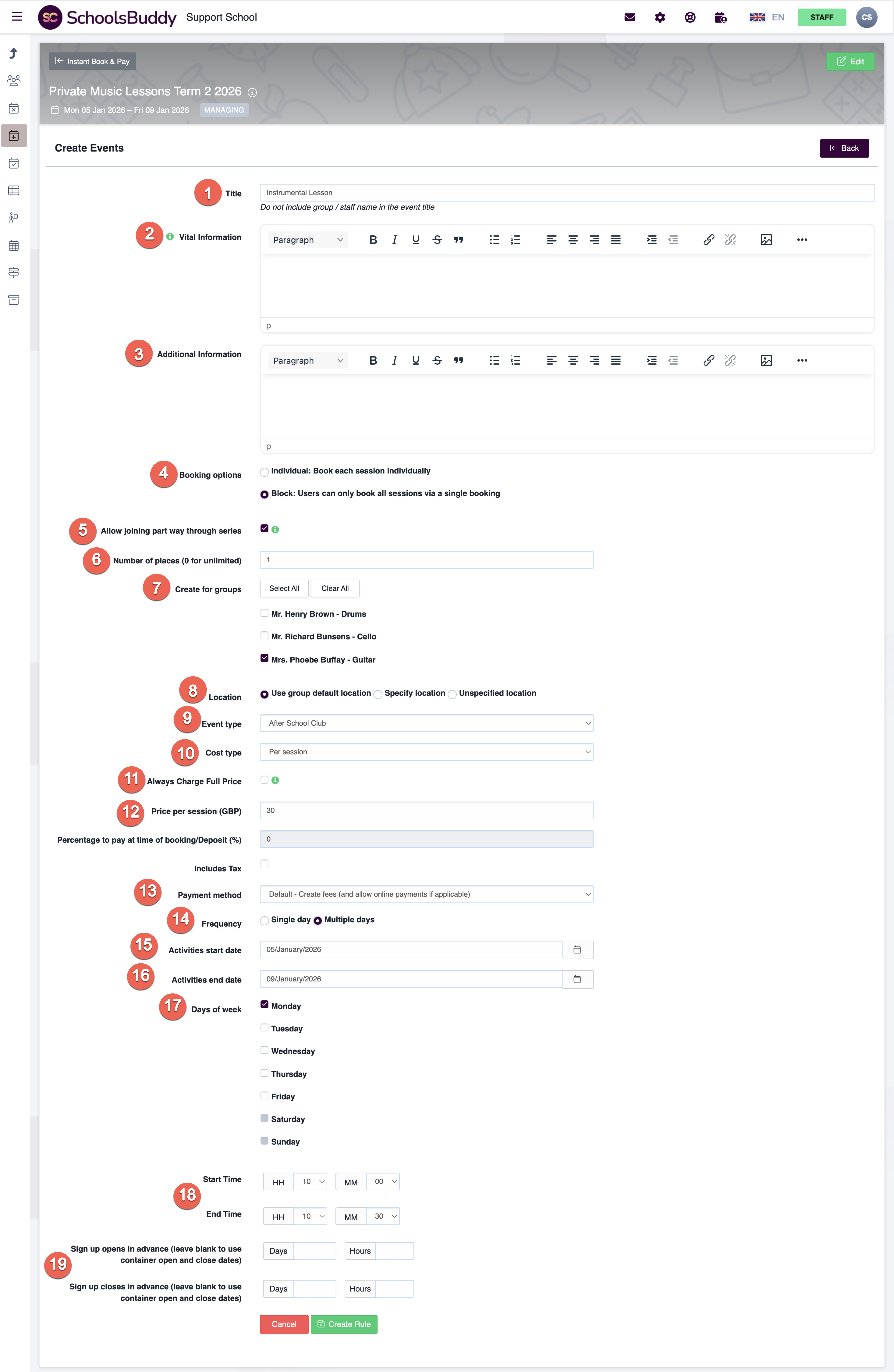 Configuración de reglas de eventos