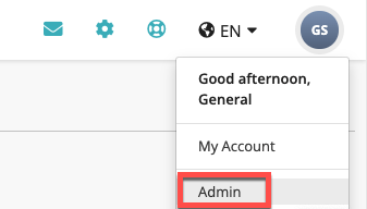 Captura de pantalla: Como usuario administrador, tendrá acceso a la pantalla de administración.