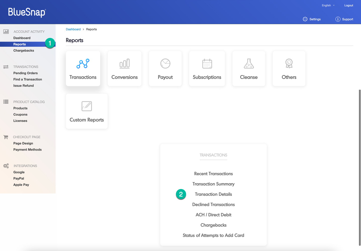 Captura de pantalla: Haga clic en Informes > Detalles de la transacción (2)