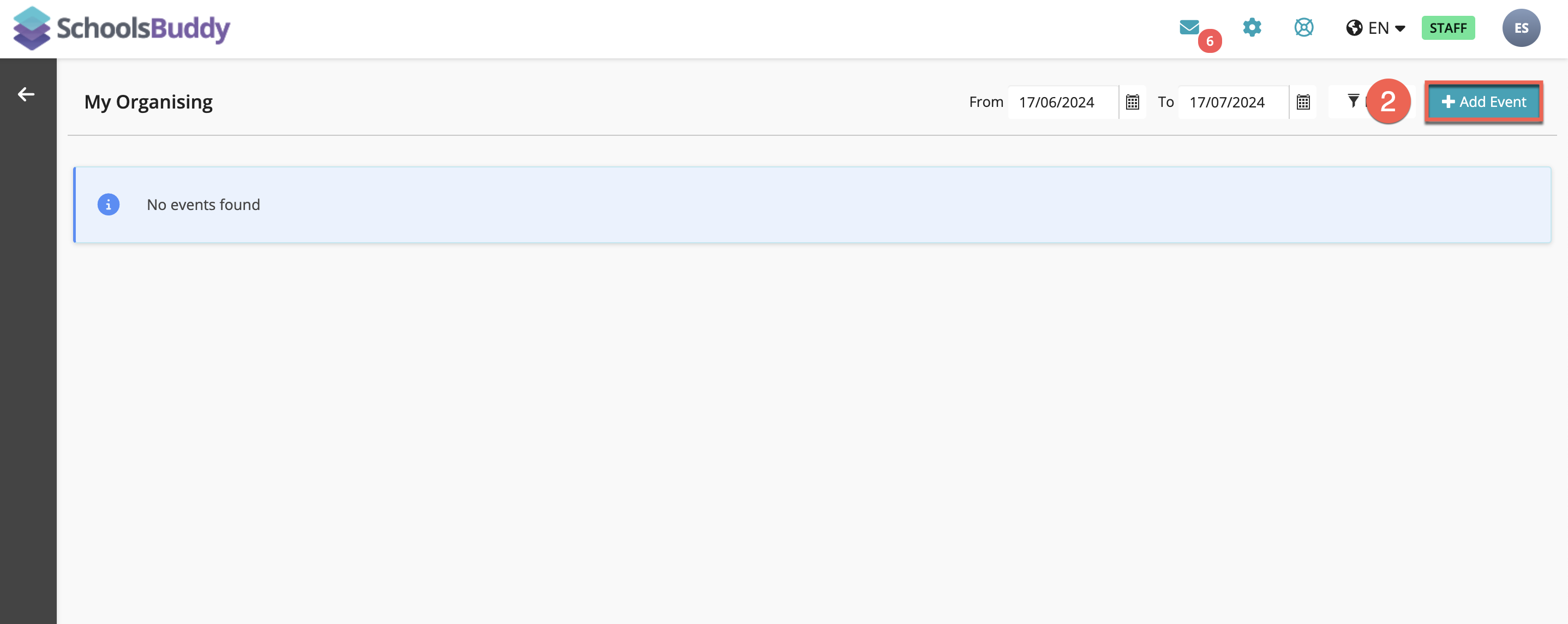 Captura de pantalla: A continuación, haga clic en '+Añadir evento'.