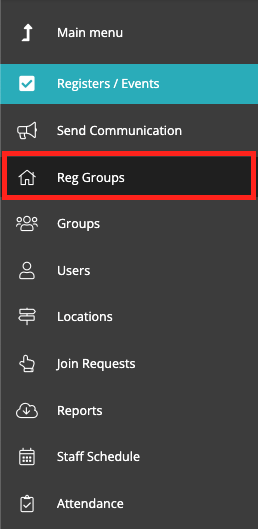 Captura de pantalla: La pestaña 'Grupos de registro' muestra todos los grupos relacionados con fines de registro, como clases de alumnos o formularios.