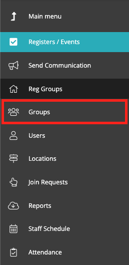 Captura de pantalla: La pestaña "Grupos" es donde se encuentran todos los grupos creados en SchoolsBuddy.