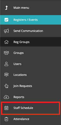 Captura de pantalla: La pestaña "Horario del personal" muestra a todos los miembros del personal en SchoolsBuddy y el horario para ciertos grupos.