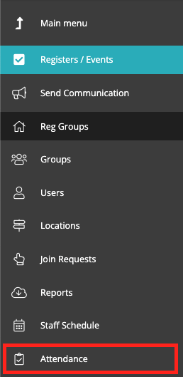 Captura de pantalla: La pestaña 'Asistencia' en SchoolsBuddy muestra los registros de un grupo seleccionado para un período de tiempo que puede especificar en