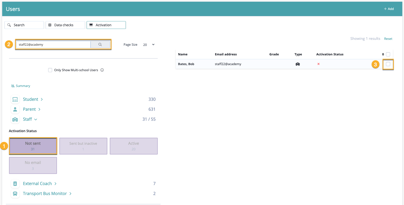 Captura de pantalla: También puede filtrar por cualquier cosa que ingrese en el cuadro de búsqueda, como un nombre o una dirección de correo electrónico.