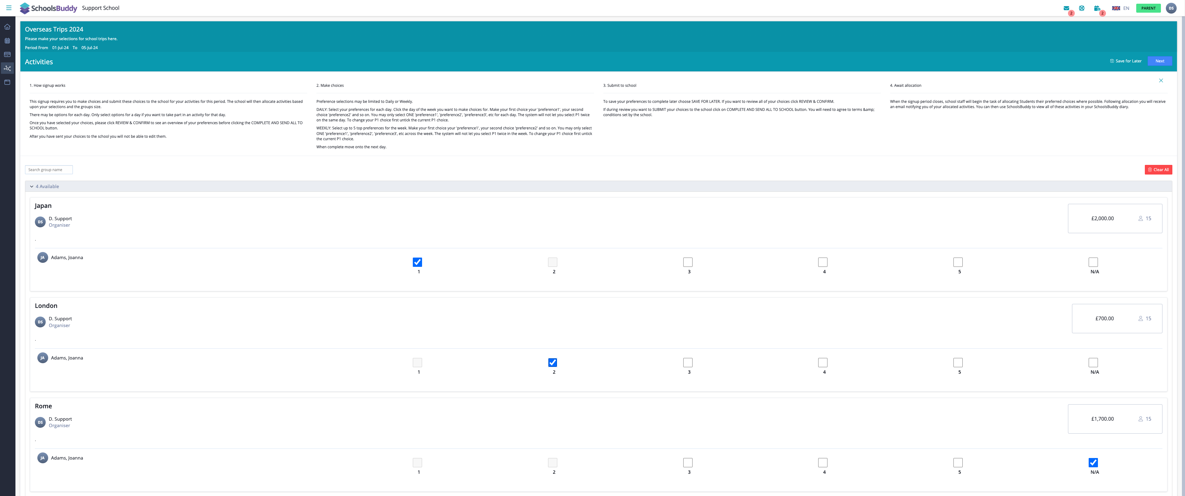 Captura de pantalla: Una vez que hayan pagado el depósito, se les agregará al grupo de requisitos previos y, por lo tanto, el registro principal será