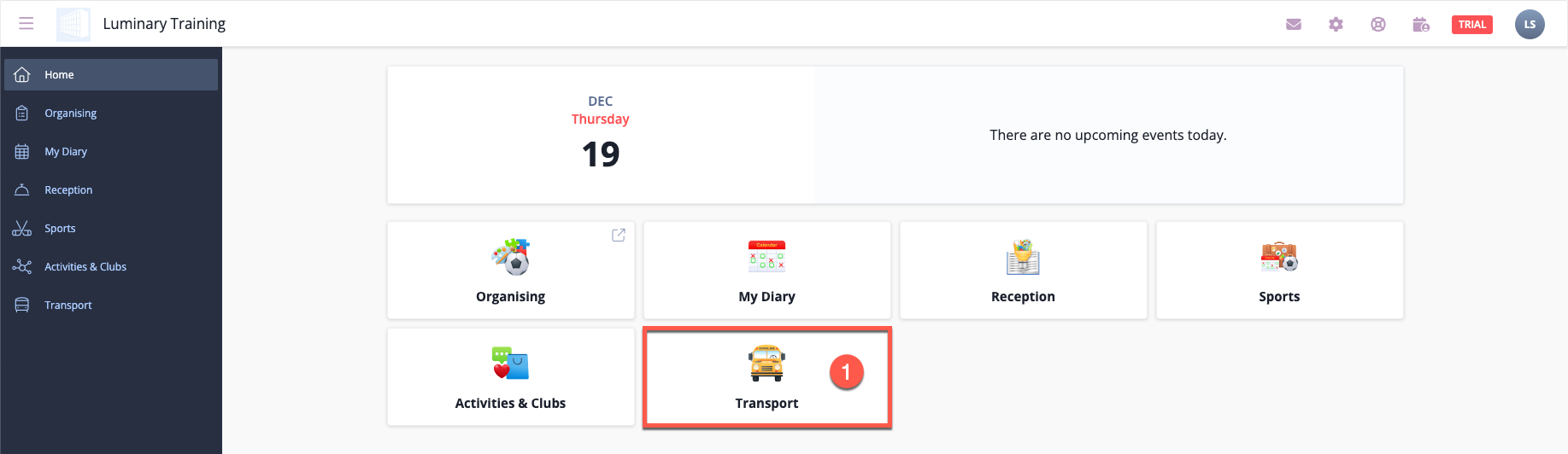 Captura de pantalla: En la página de inicio, haga clic en el módulo de transporte.