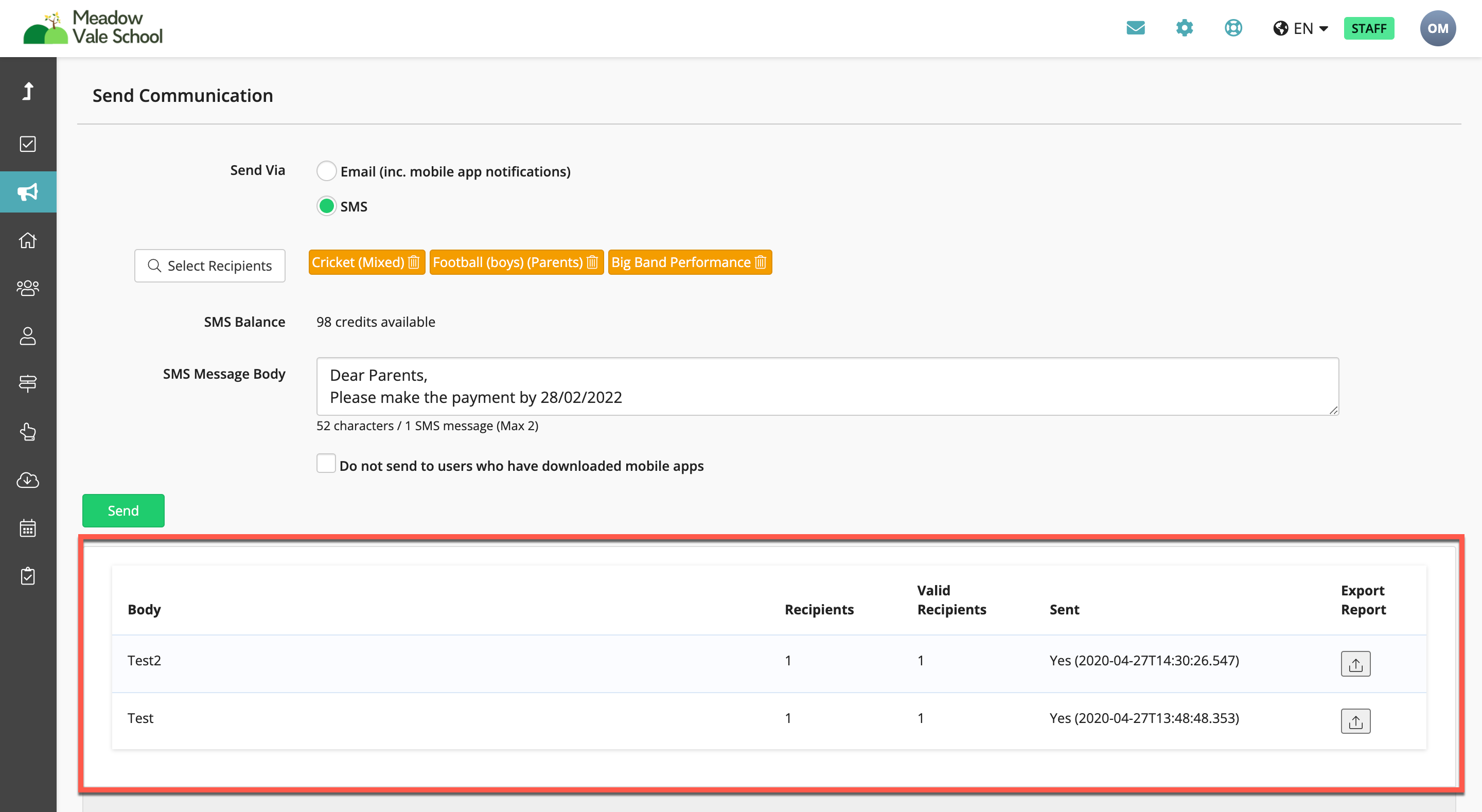 Captura de pantalla: También puede exportar un informe en formato CSV.