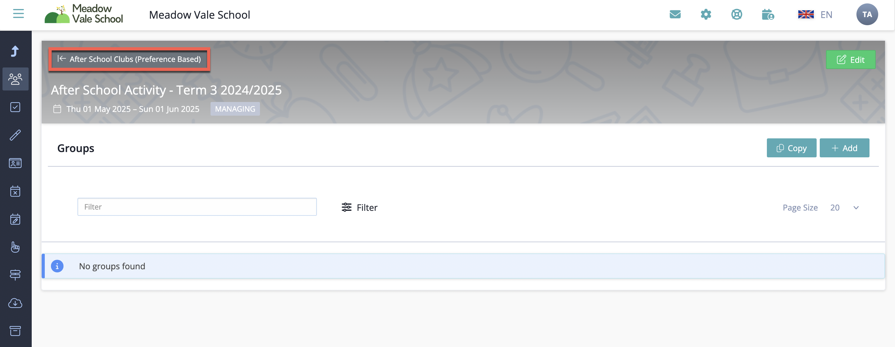 Captura de pantalla: Haga clic en la pestaña Editar para actualizar cualquiera de las configuraciones anteriores, si es necesario.