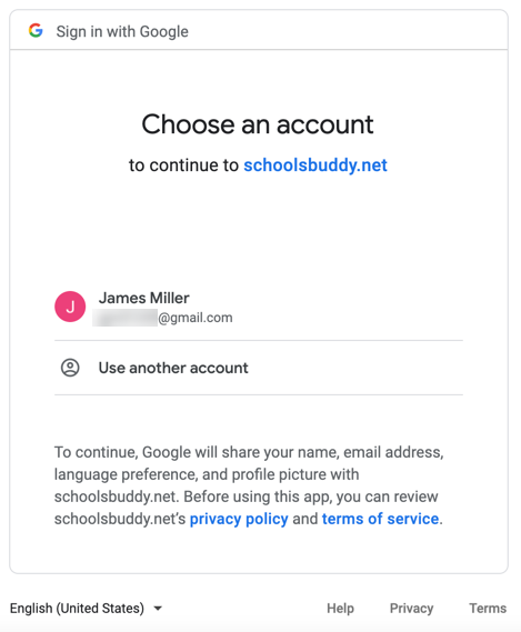 Captura de pantalla: Se le redirigirá para iniciar sesión en Google (u otro proveedor) con su propia dirección de correo electrónico.
