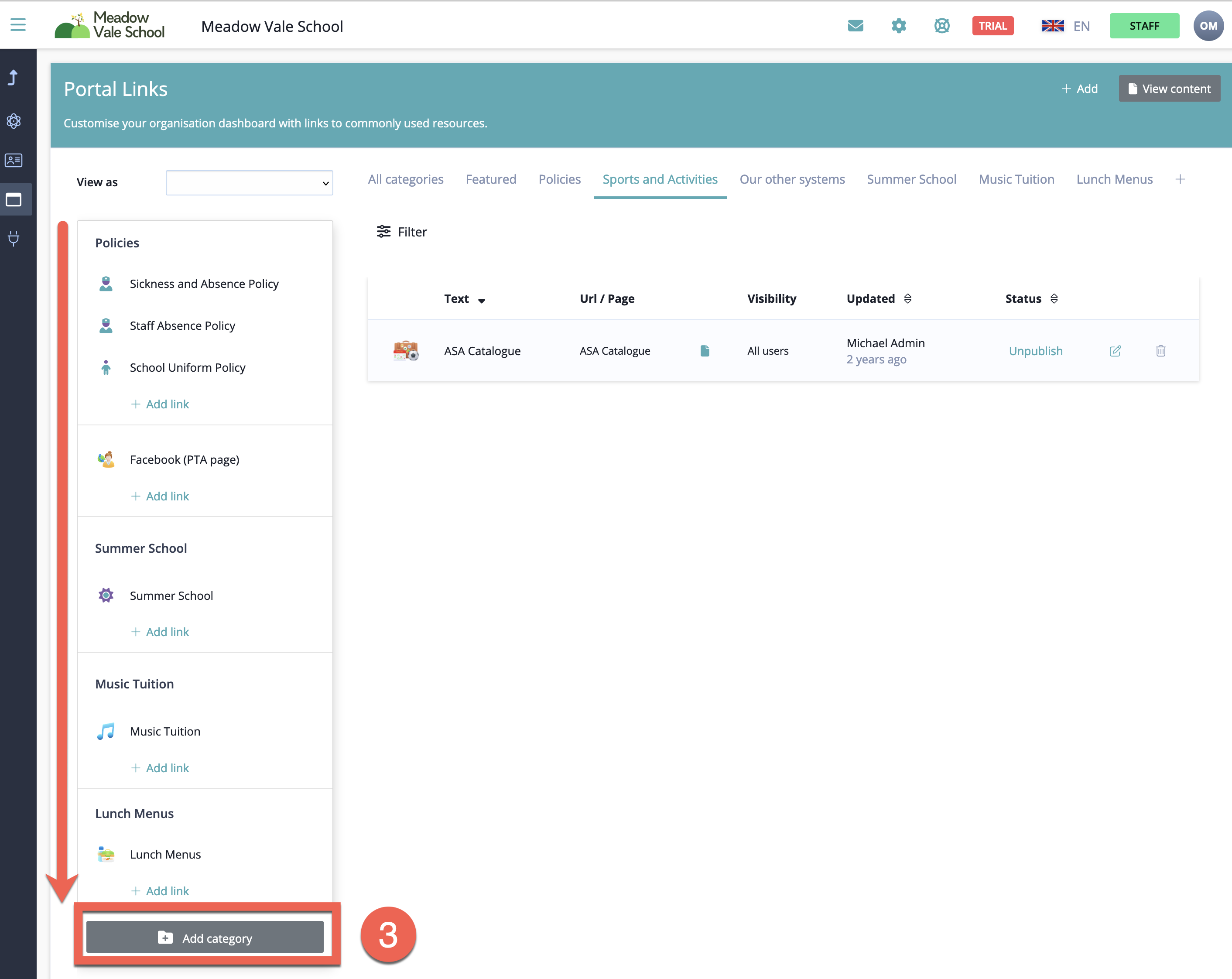 Captura de pantalla: Comience agregando categorías para organizar sus políticas y recursos.