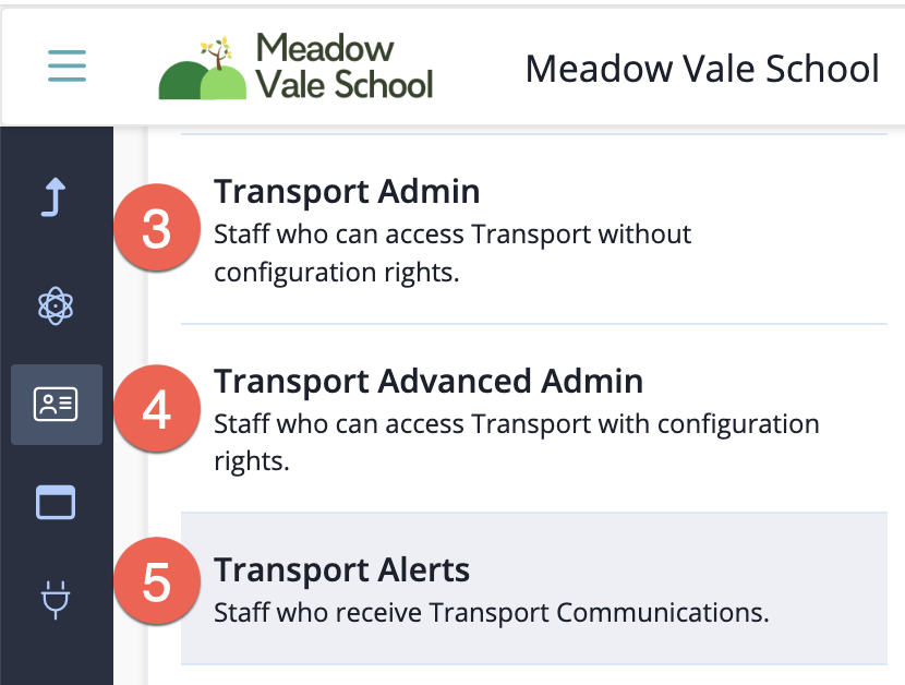 Captura de pantalla: Alertas de transporte: Personal que recibe comunicaciones de transporte