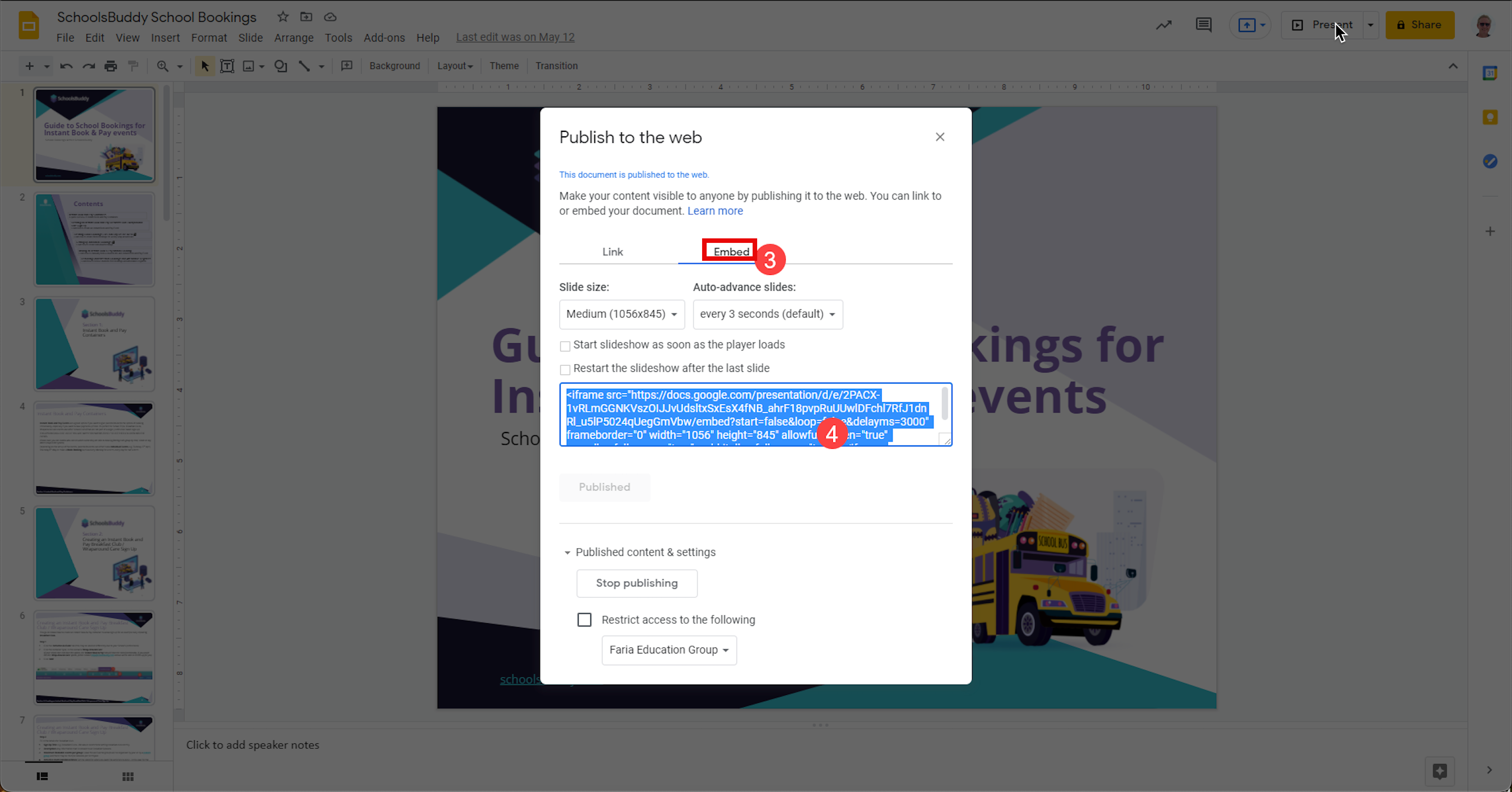 Captura de pantalla: Insertar archivos como una presentación de Google Slides/Doc/Sheet: Haga clic en 'Insertar'.