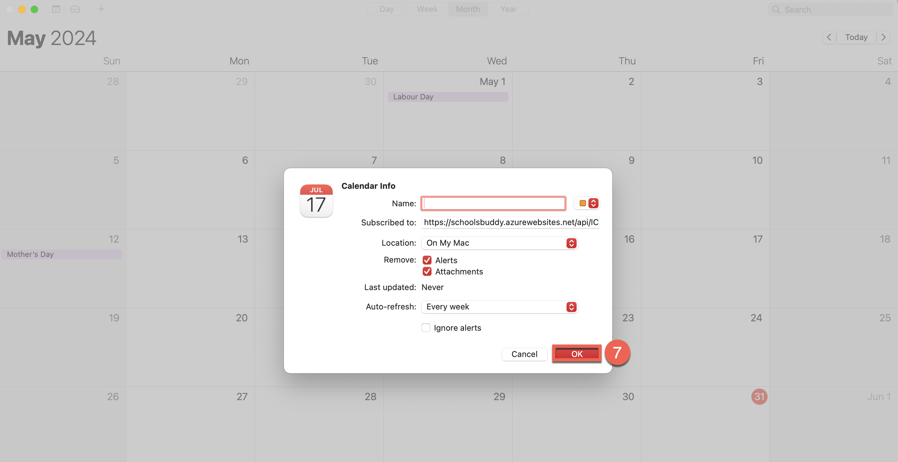 Captura de pantalla: A continuación, puede seleccionar diferentes preferencias con respecto al calendario, como editar el nombre de