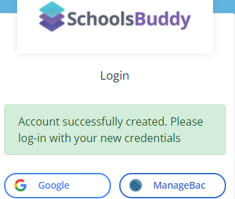 Captura de pantalla: A continuación, podrá iniciar sesión en el portal web SchoolsBuddy de su escuela.