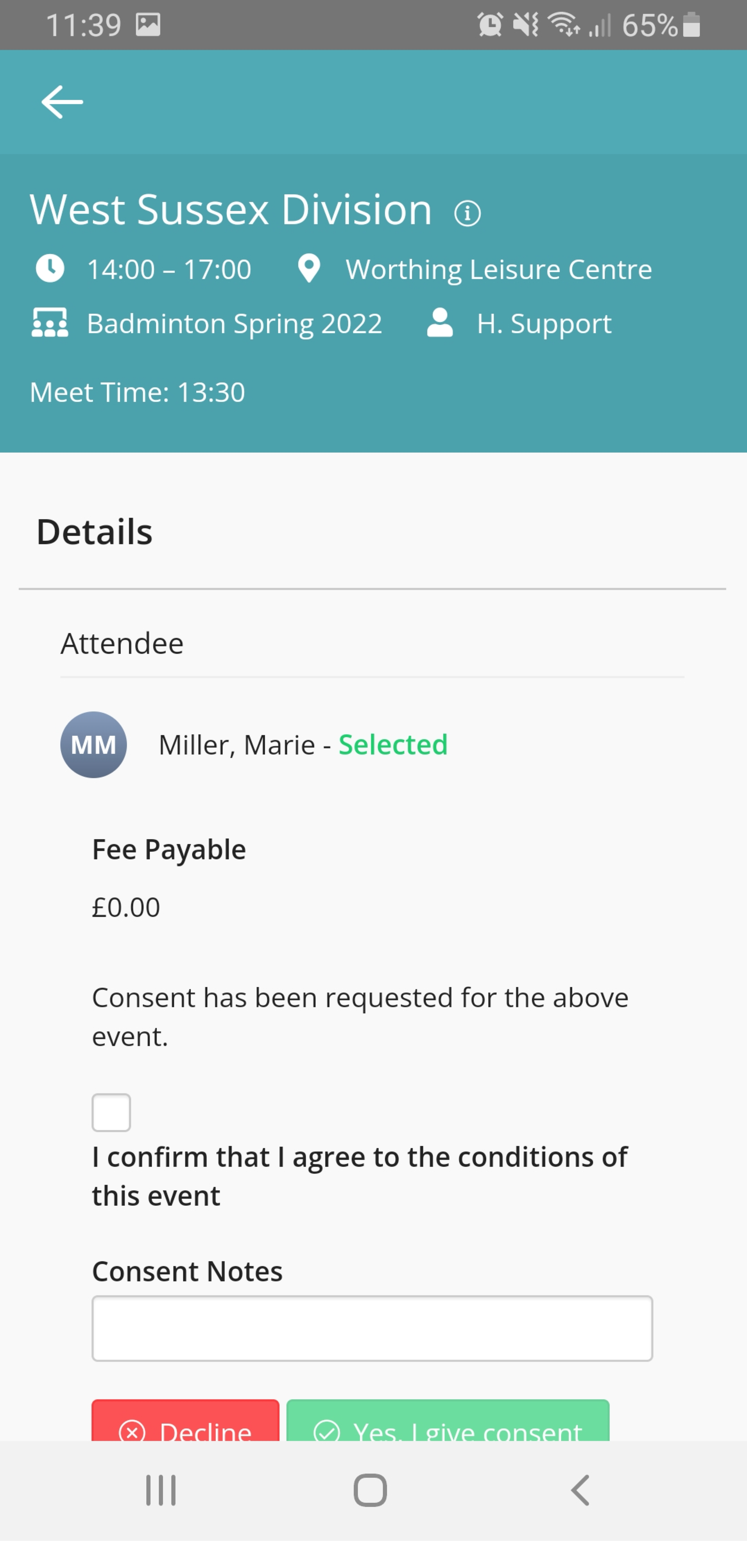 Captura de pantalla: Se mostrarán los detalles del evento, fecha, hora, ubicación y otra información.