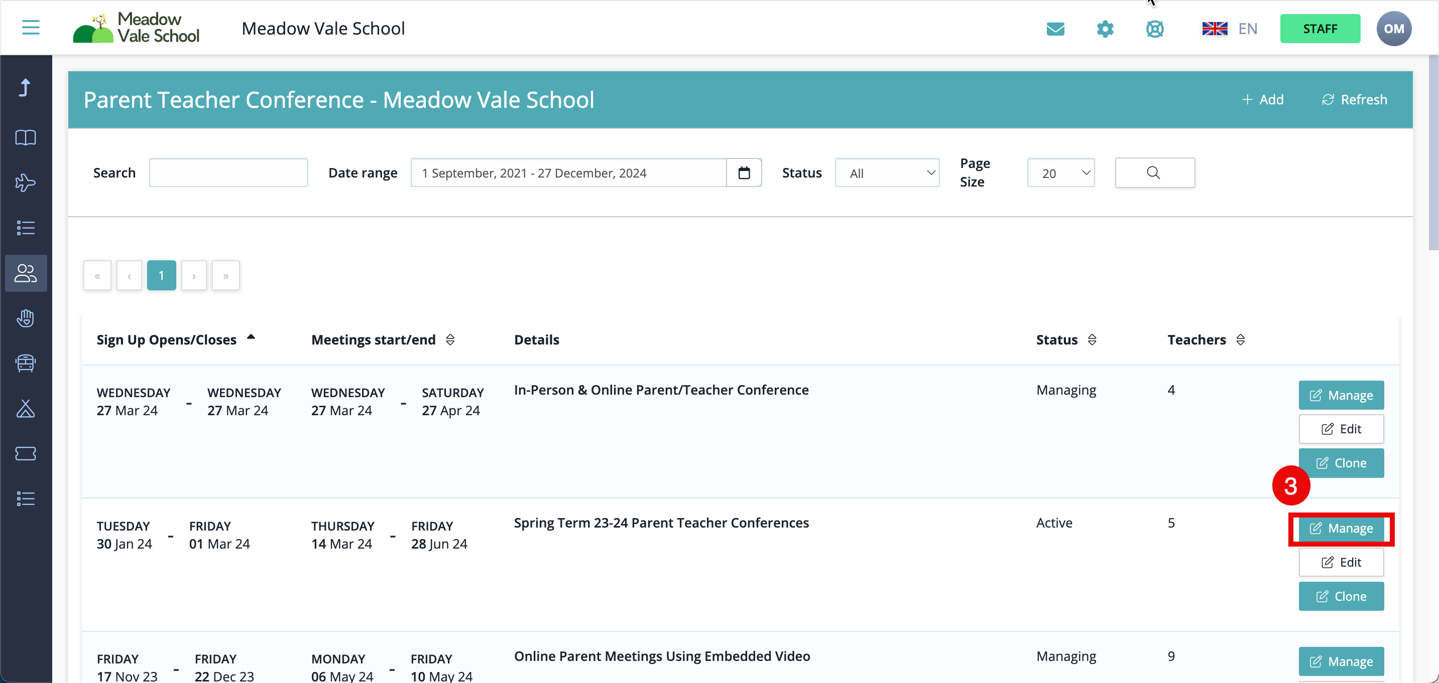 Captura de pantalla: Por defecto, los profesores pueden reservar sus propios horarios.