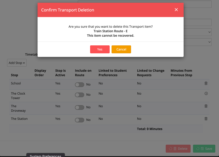 Captura de pantalla: Una vez que la ruta esté inactiva, podrá editarla y eliminarla.
