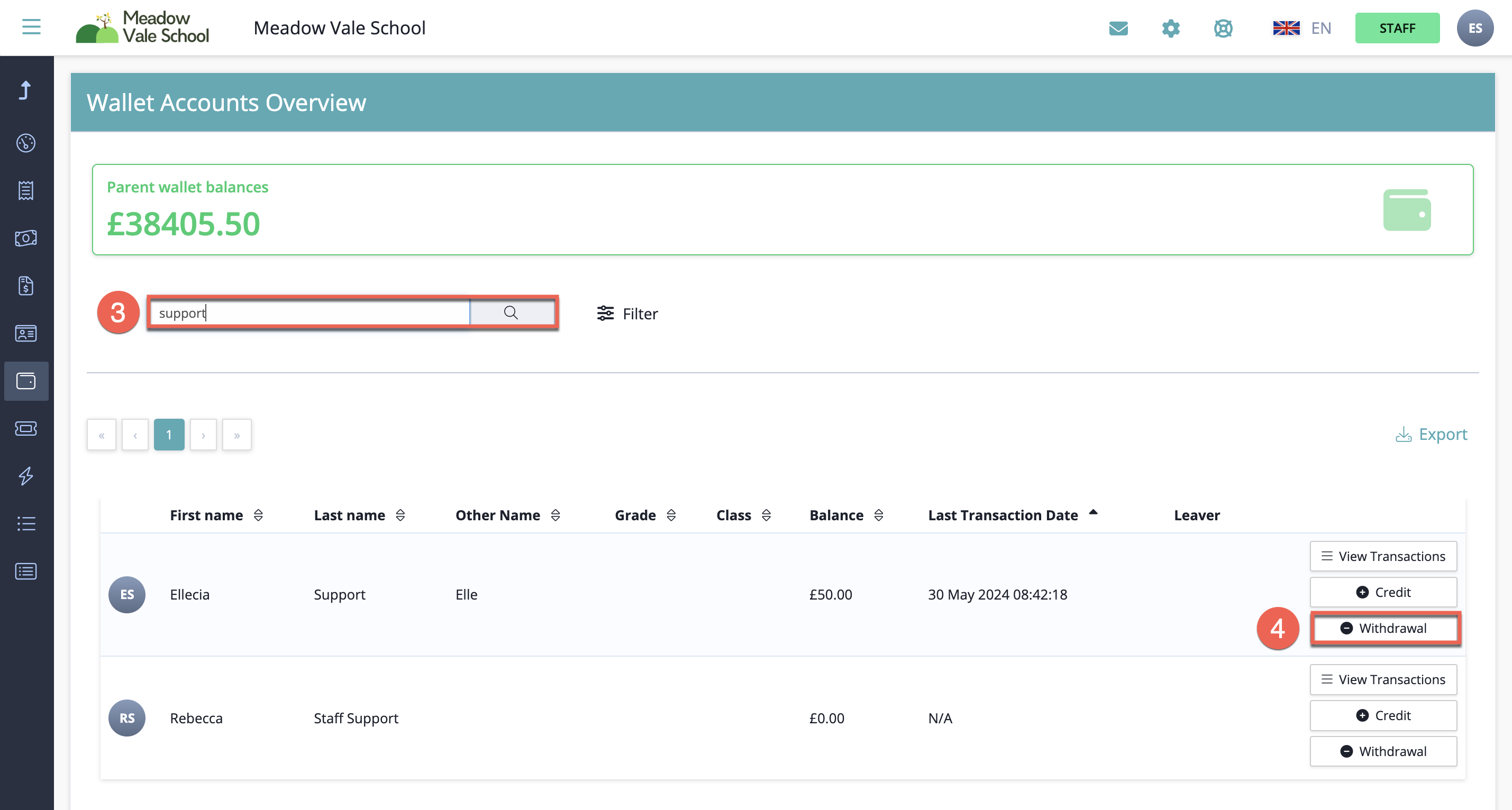截图：注意：请先确保您已在 SchoolsBuddy 中取消预订或将款项退还至家长的钱包——请参阅