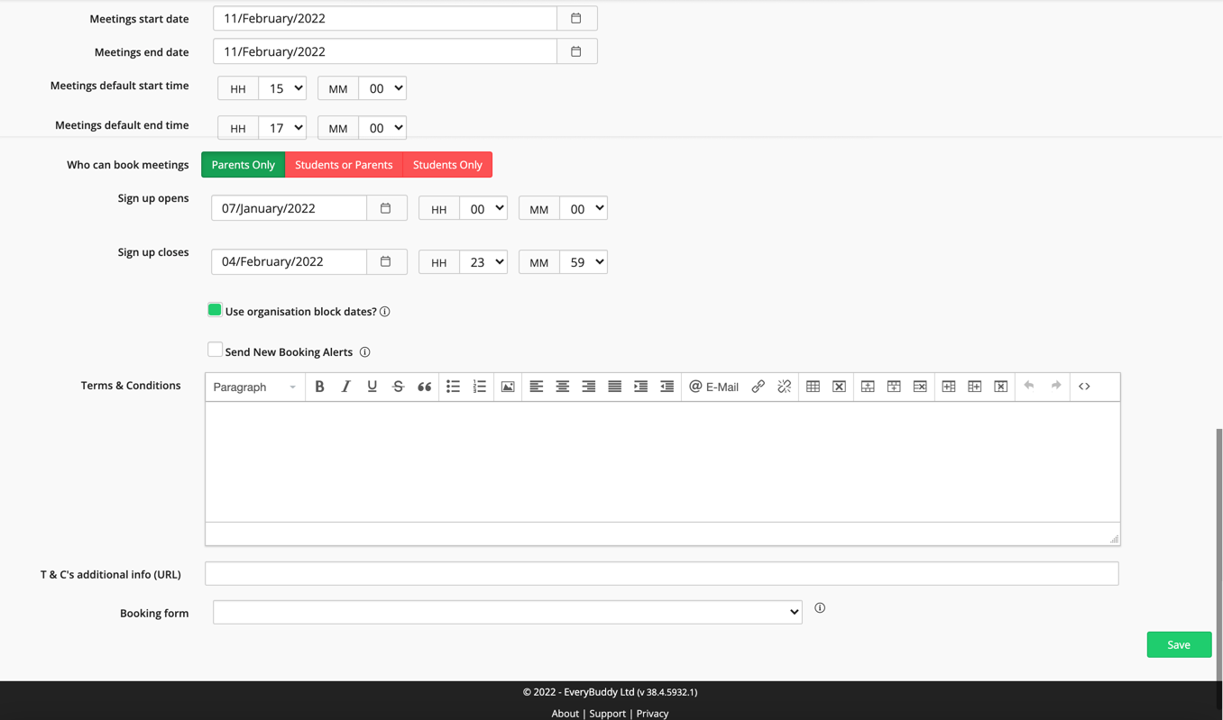 截图：预订数据表：如果您需要从家长那里收集任何信息，SchoolsBuddy 可以创建自定义数据表。