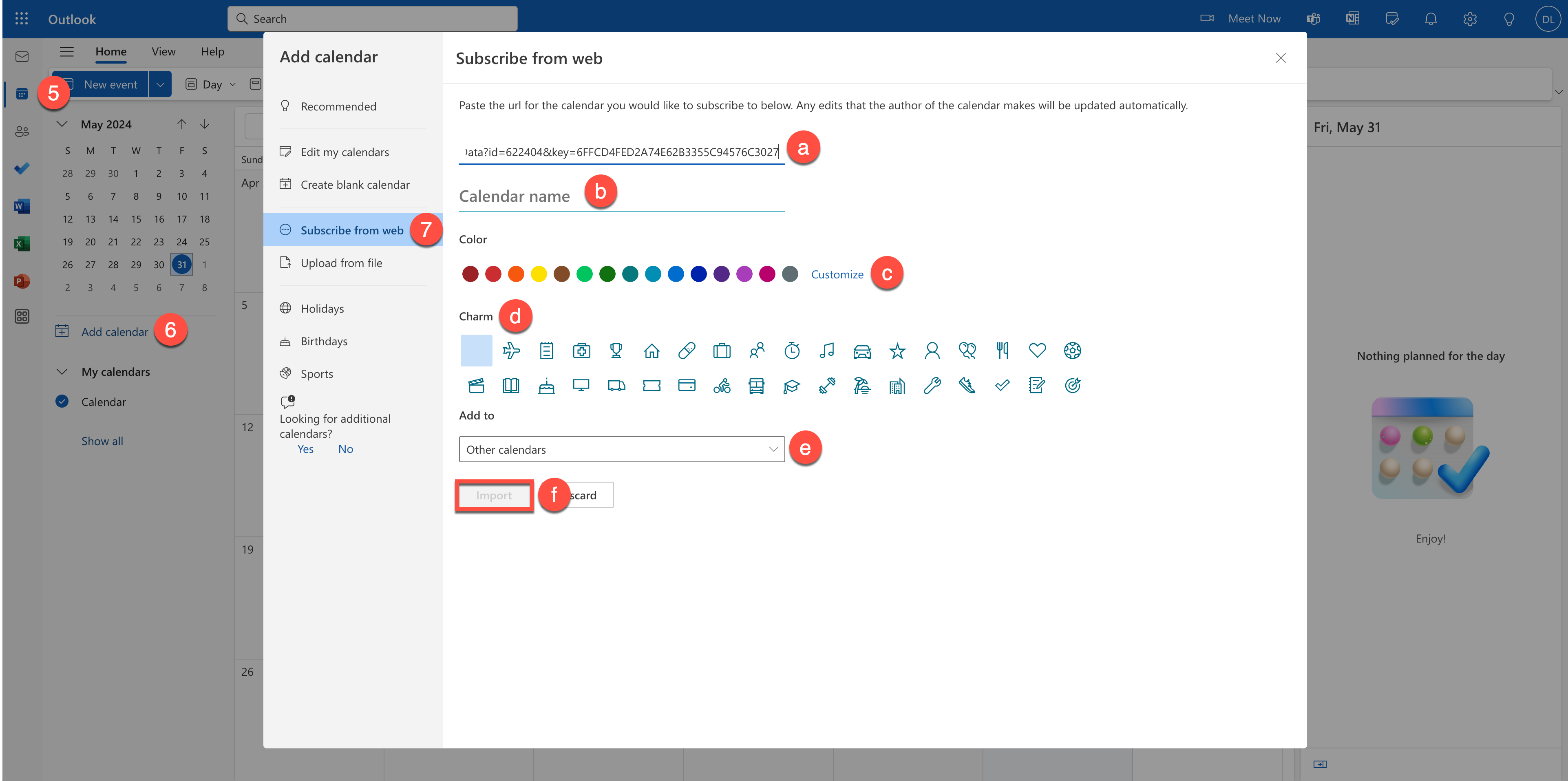 屏幕截图：SchoolsBuddy 日历现在将添加到您的 Outlook 日历中，并且 SchoolsBuddy 中已确认的事件也将添加进去。