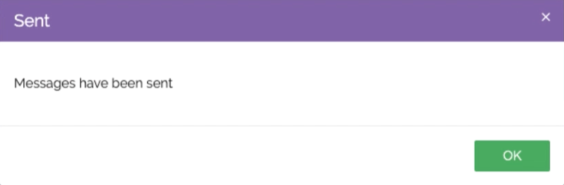 Screenshot: A sent pop-up box will appear saying messages have been sent